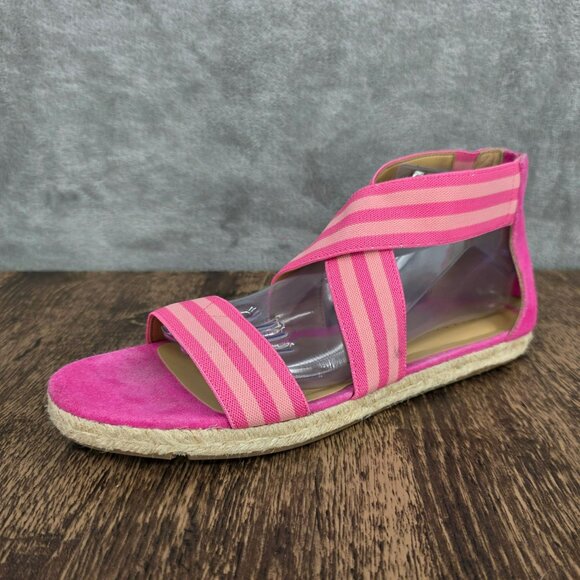 Talbots Illyssa Espadrille Flats Sandals 10 M Pink Tan Open Toe Striped Colorful - Picture 1 of 14